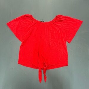 Kim & Cami Red Off Shoulder Top Women's XL Red Tie Front Boho Casual Blouse